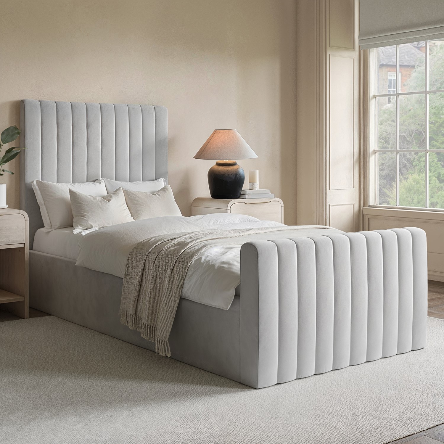 Velvet Single Side Lift Ottoman Bed