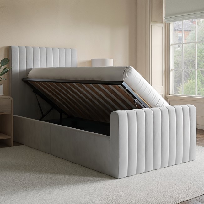 Grey Velvet Single Side-Lift Ottoman Bed - Khloe