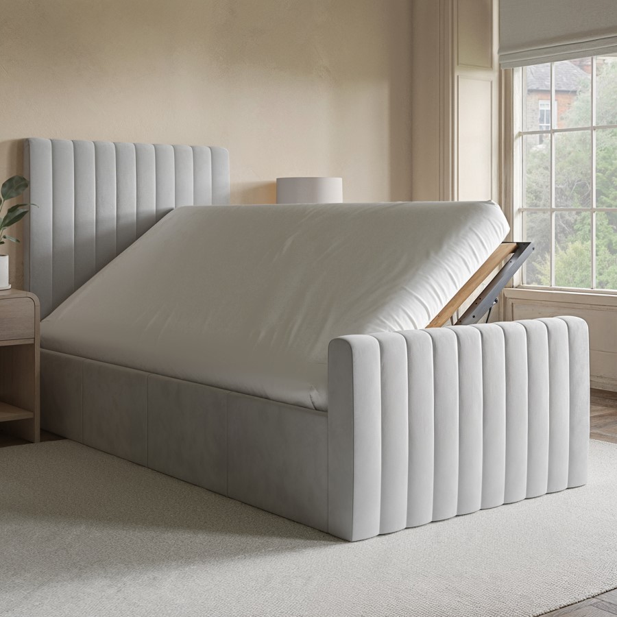 GRADE A1 - Grey Velvet Single Side-Lift Ottoman Bed - Khloe
