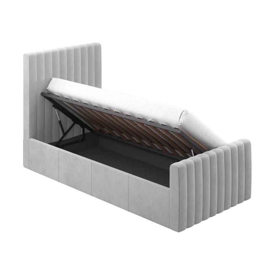 GRADE A1 - Grey Velvet Single Side-Lift Ottoman Bed - Khloe