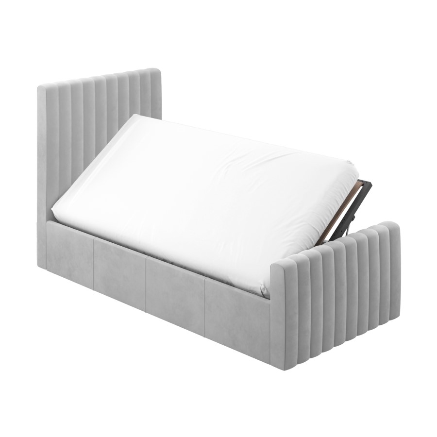 GRADE A1 - Grey Velvet Single Side-Lift Ottoman Bed - Khloe