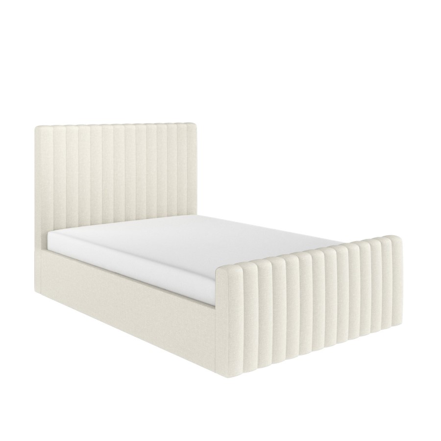 Cream Fabric Double Side-Lift Ottoman Bed - Khloe