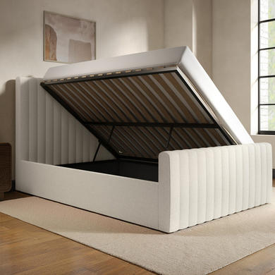 GRADE A1 - Cream Fabric Double Side-Lift Ottoman Bed - Khloe