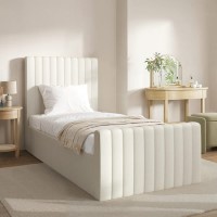 Cream Fabric Single Side-Lift Ottoman Bed - Khloe Cream Fabric Single Side-Lift Ottoman Bed - Khloe