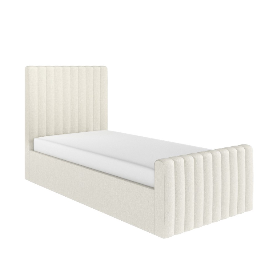 Cream Fabric Single Side-Lift Ottoman Bed - Khloe
