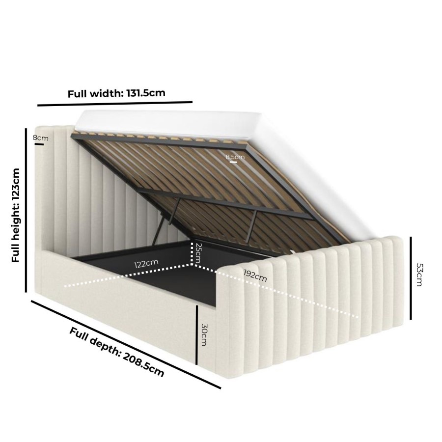 Cream Fabric Small Double Side-Lift Ottoman Bed - Khloe