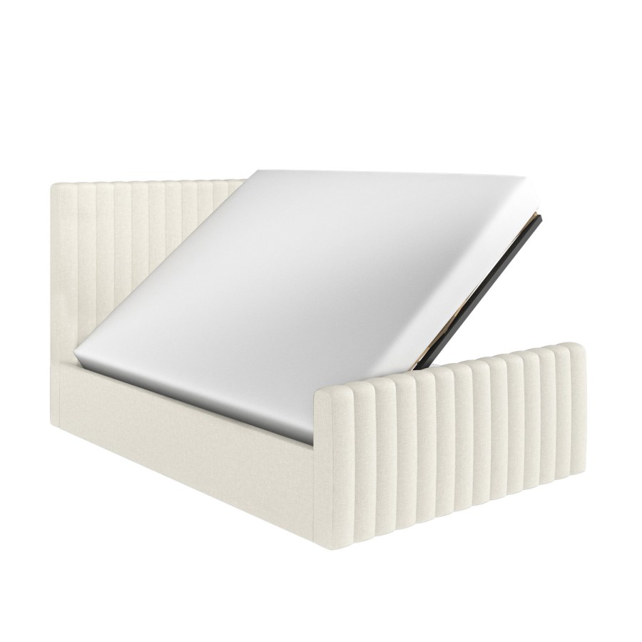 Cream Fabric Small Double Side-Lift Ottoman Bed - Khloe