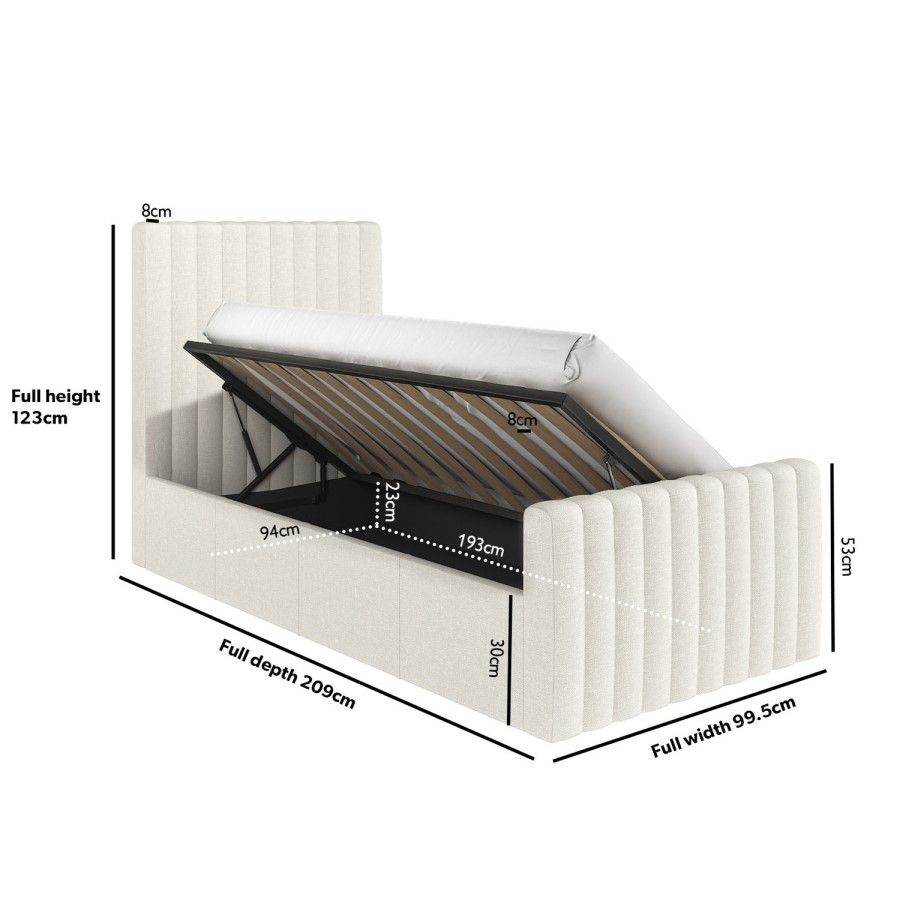 Cream Fabric Single Side-Lift Ottoman Bed - Khloe
