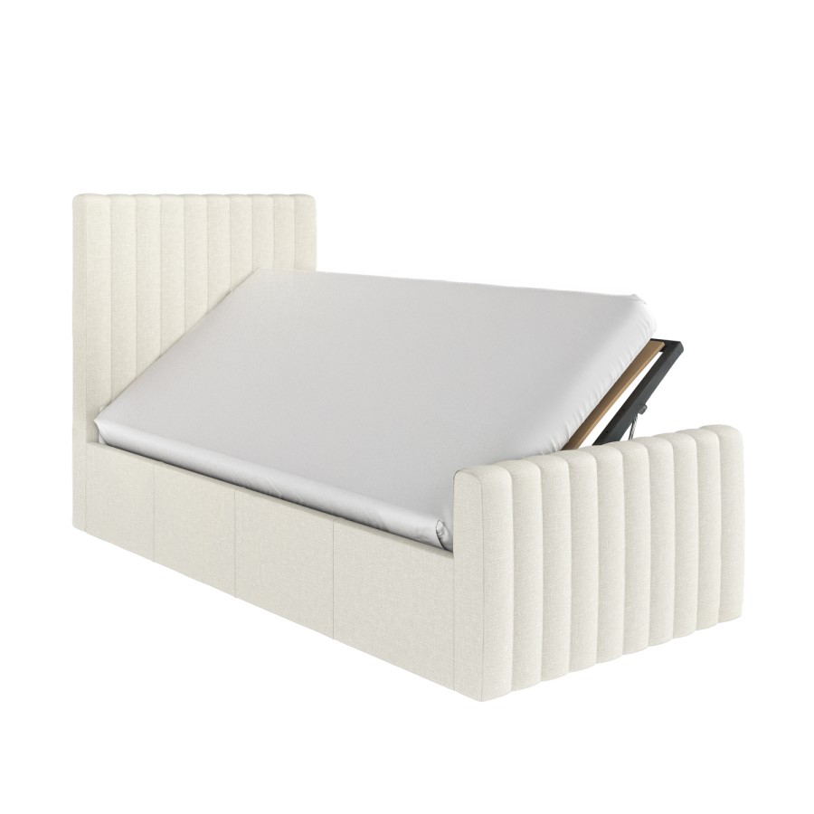 Cream Fabric Single Side-Lift Ottoman Bed - Khloe