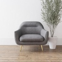 GRADE A1 - Curved Back Armchair in Grey Woven Fabric - Kiko