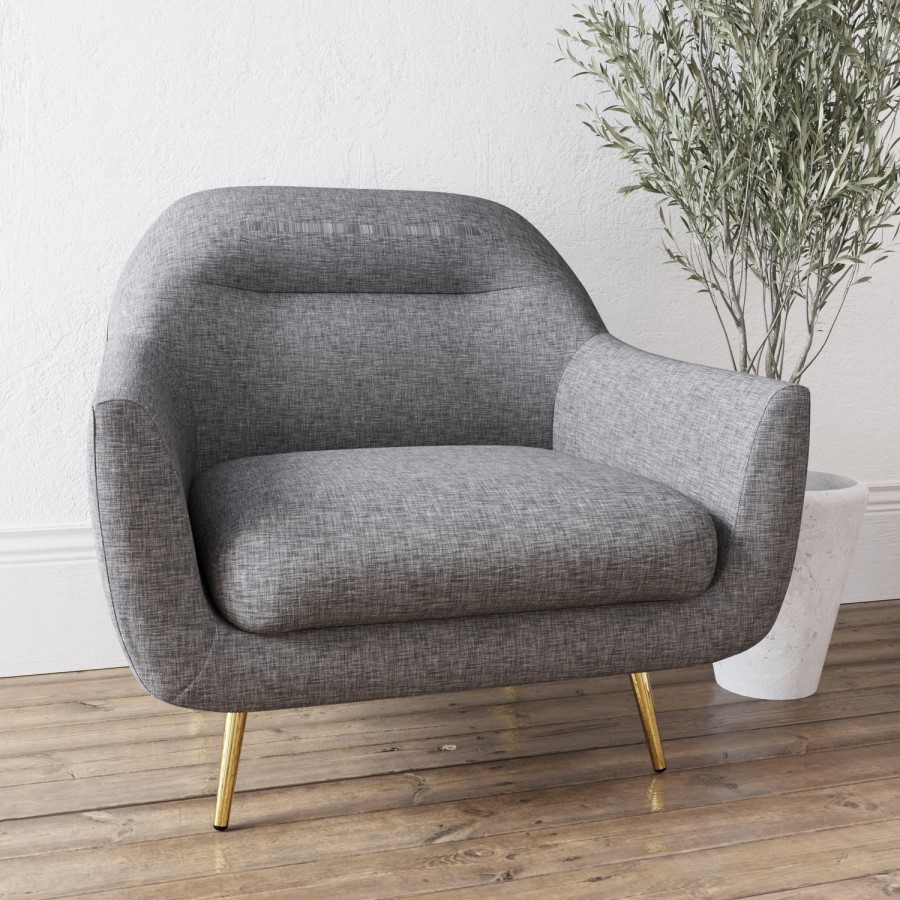 GRADE A1 - Curved Back Armchair in Grey Woven Fabric - Kiko