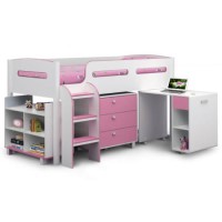 GRADE A2 - Julian Bowen Kimbo Pink Cabin Bed with Pull Out Desk
