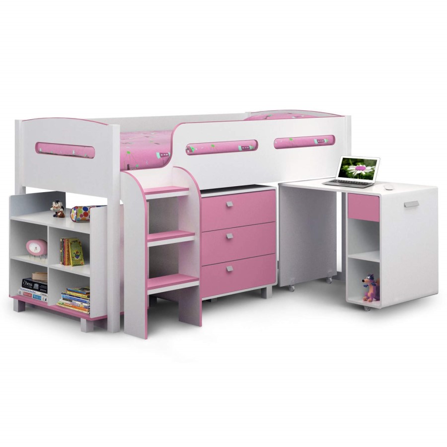 GRADE A2 - Julian Bowen Kimbo Pink Cabin Bed with Pull Out Desk
