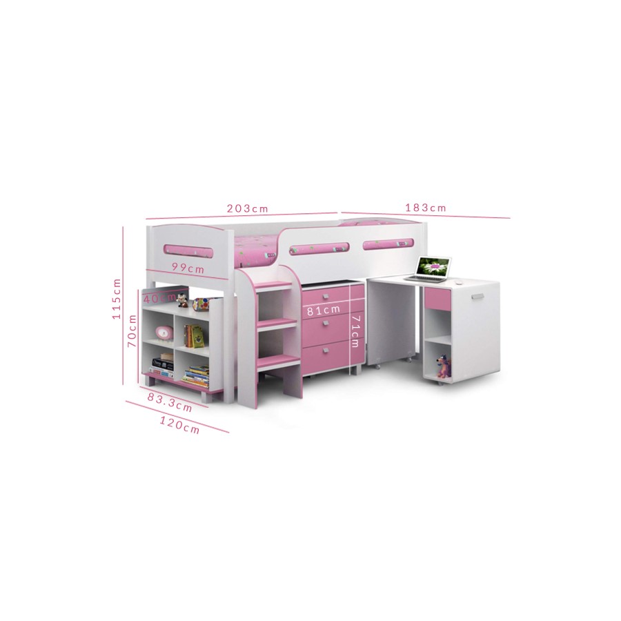 GRADE A2 - Julian Bowen Kimbo Pink Cabin Bed with Pull Out Desk