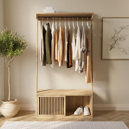 Wooden Open Wardrobe with Shelves - Kiyomi - Furniture123