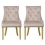 Kaylee Luxury Pair of Velvet Dining Chairs Beige with Oak Legs