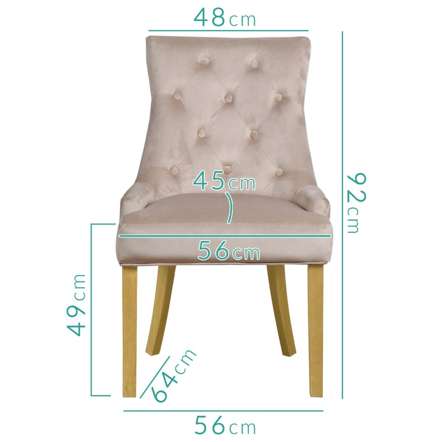 Kaylee Luxury Pair of Velvet Dining Chairs Beige with Oak Legs