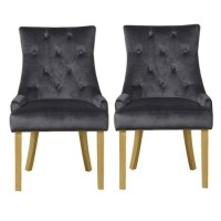 Kaylee Grey Velvet Dining Chairs with Oak Legs- Set of 2