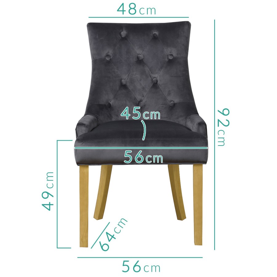 GRADE A2 - Kaylee Grey Velvet Dining Chairs with Oak Legs- Set of 2