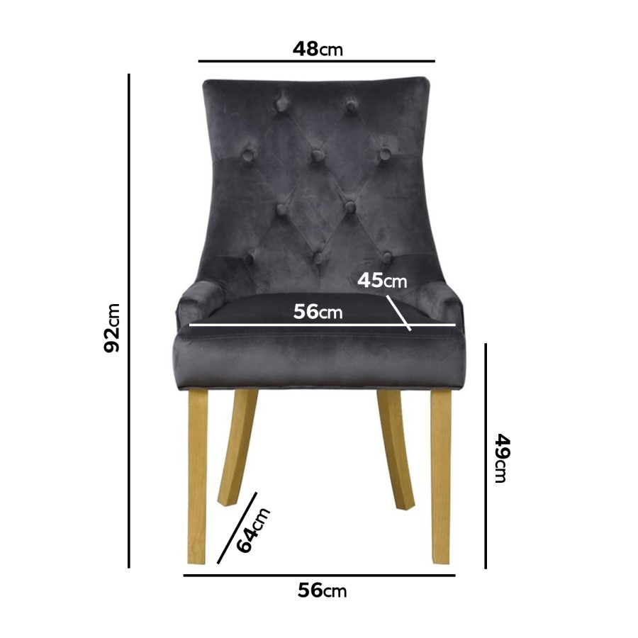 Kaylee Grey Velvet Dining Chairs with Oak Legs- Set of 2