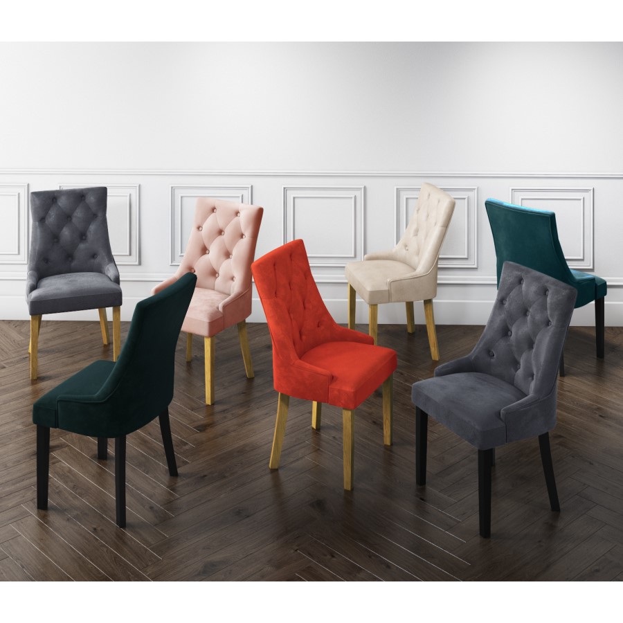 GRADE A2 - Kaylee Grey Velvet Dining Chairs with Oak Legs- Set of 2