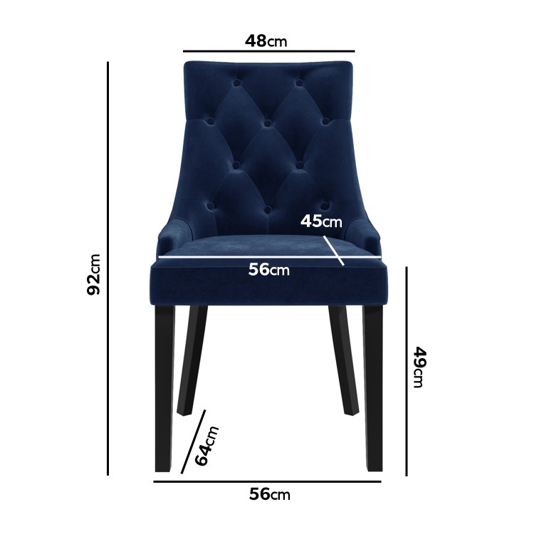 Set of 2 Navy Velvet Dining Chairs - Kaylee