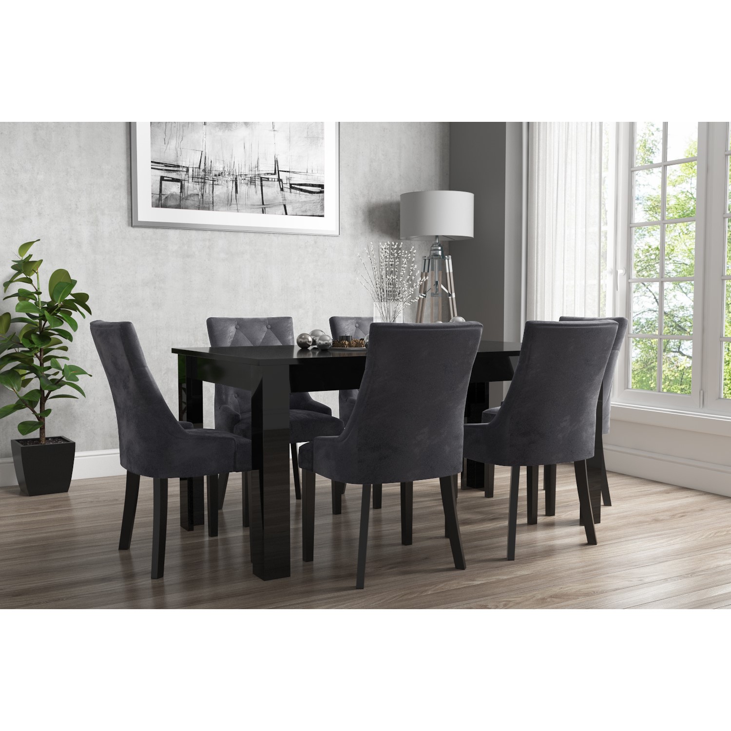 GRADE A2 Kaylee Grey Velvet Dining Chairs with Black Legs Set of 2