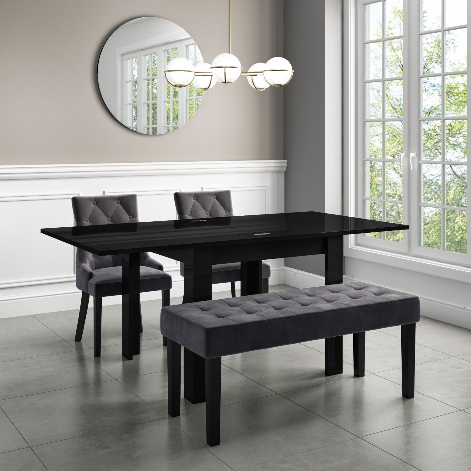 Kaylee Grey Velvet Dining Chairs With Black Legs Set Of 2 Kaylee Grey Velvet Dining Chairs With Black Legs Set Of 2