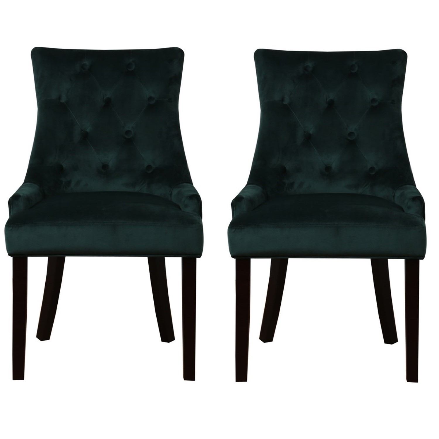 pair of buttoned green velvet dining chairs with black legs  kaylee