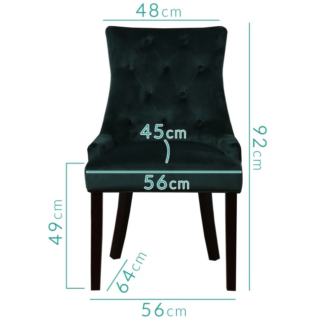 Pair of Buttoned Green Velvet Dining Chairs with Black Legs - Kaylee