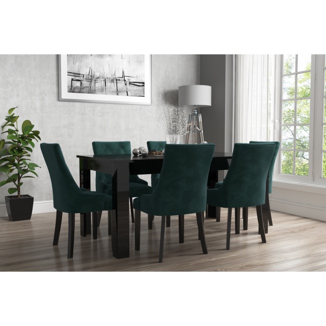 Pair of Buttoned Green Velvet Dining Chairs with Black Legs - Kaylee