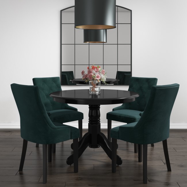 Pair of Buttoned Green Velvet Dining Chairs with Black Legs - Kaylee