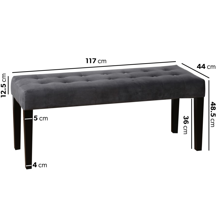 Grey Velvet Dining Bench - Seats 2 - Kaylee
