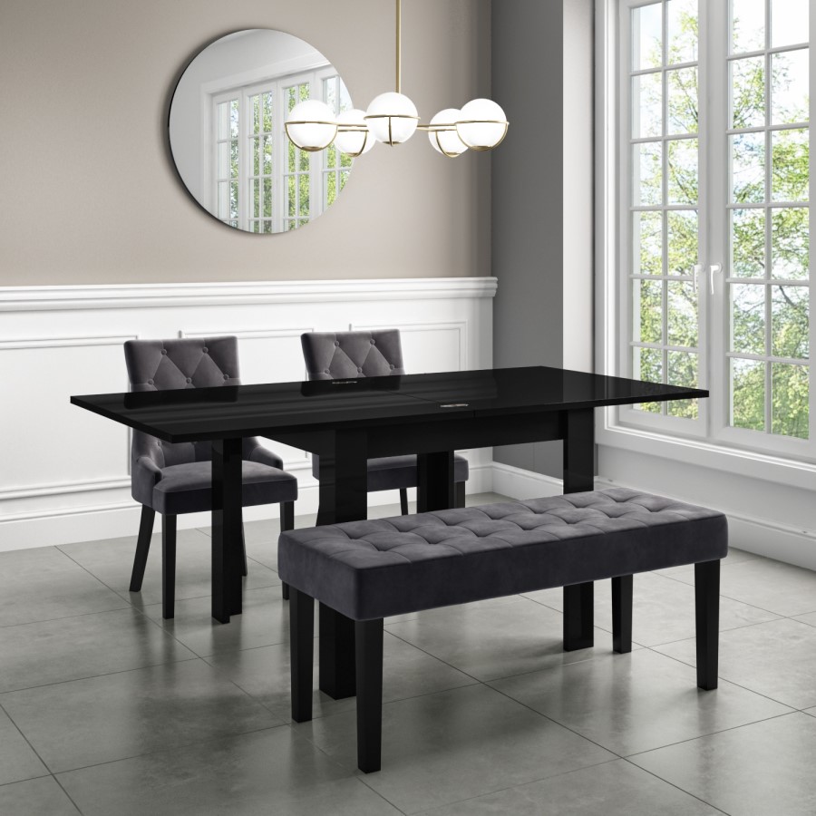 Grey Velvet Dining Bench - Seats 2 - Kaylee