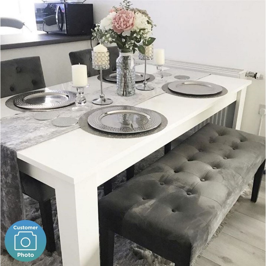 GRADE A2 - Kaylee Grey Velvet Dining Bench with Black Legs