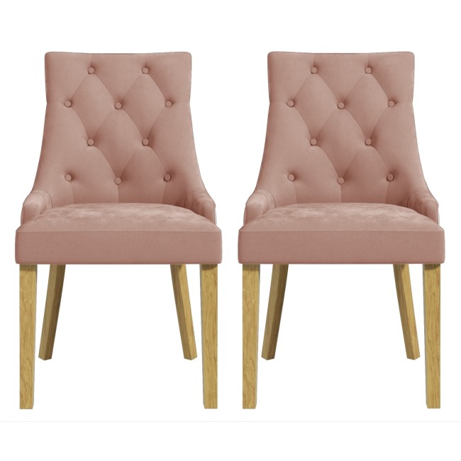 GRADE A2 - Kaylee Luxury Pink Pair of Button Dining Chairs with Oak Legs