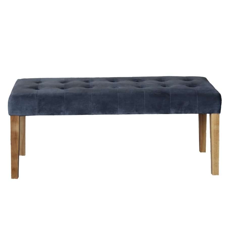 Kaylee Grey Velvet Dining Bench with Oak Legs