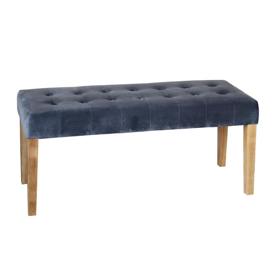Kaylee Grey Velvet Dining Bench with Oak Legs