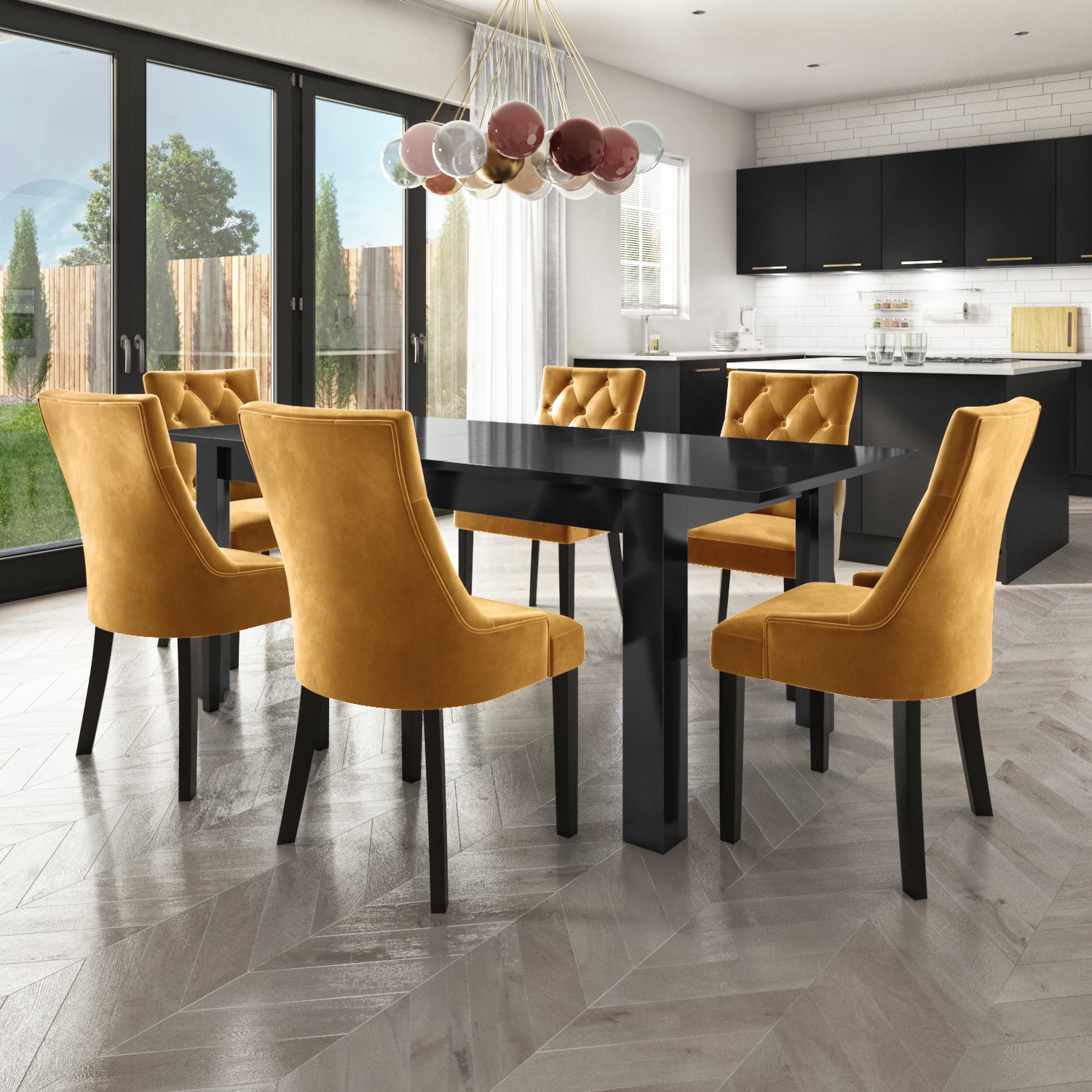 Set of 2 Mustard Yellow Velvet Dining Chairs - Kaylee - Furniture123