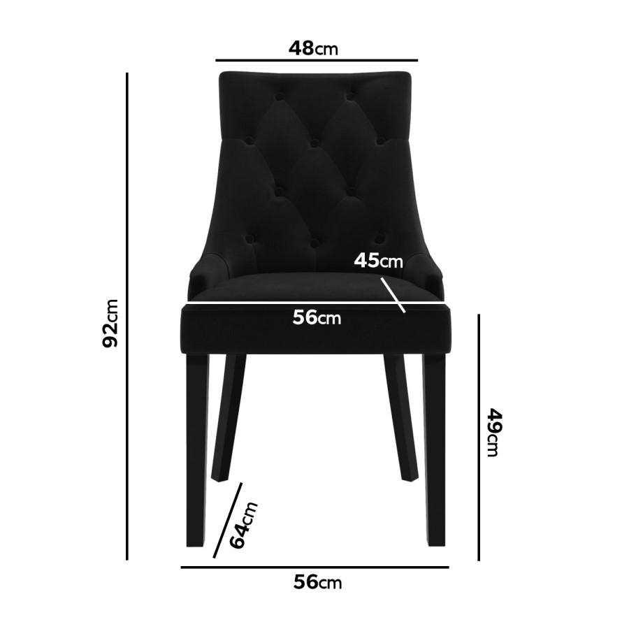 Set of 2 Black Velvet Dining Chairs with Black Legs - Kaylee