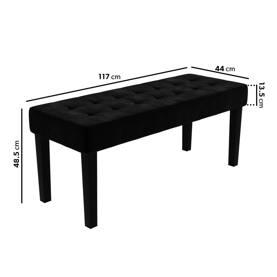 Black Velvet Dining Bench with Black Legs Kaylee Furniture123