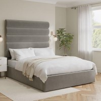 Mink Velvet Double Ottoman Bed with Tall Cushioned Headboard - Kendall
