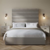 Mink Velvet King Size Ottoman Bed with Tall Cushioned Headboard - Kendall Mink Velvet King Size Ottoman Bed with Tall Cushioned Headboard - Kendall