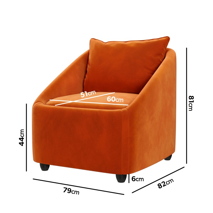 Orange Velvet Armchair - Kenko