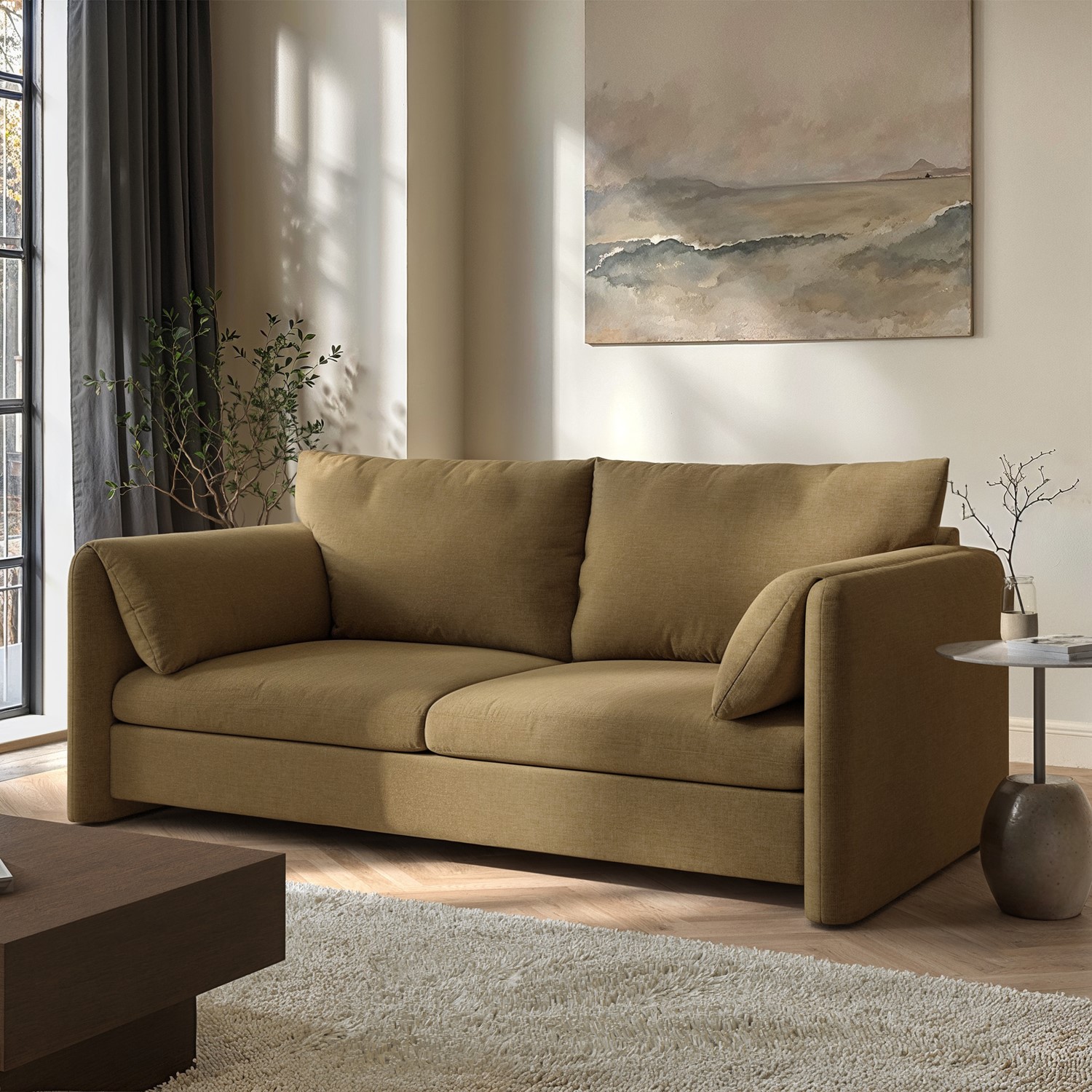 Khaki Chenille 3 Seater Sofa