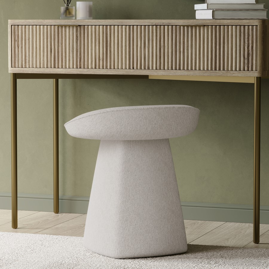 Off-white Textured Fabric Swivel Stool - Koda