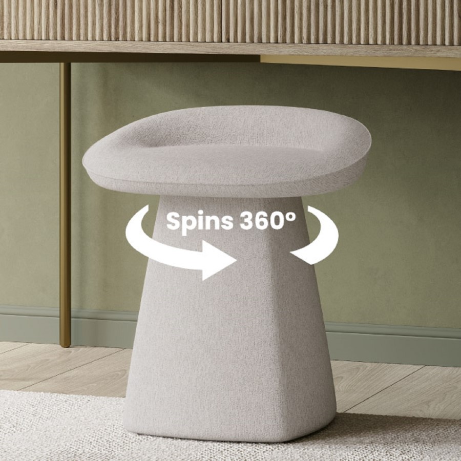 Off-white Textured Fabric Swivel Stool - Koda