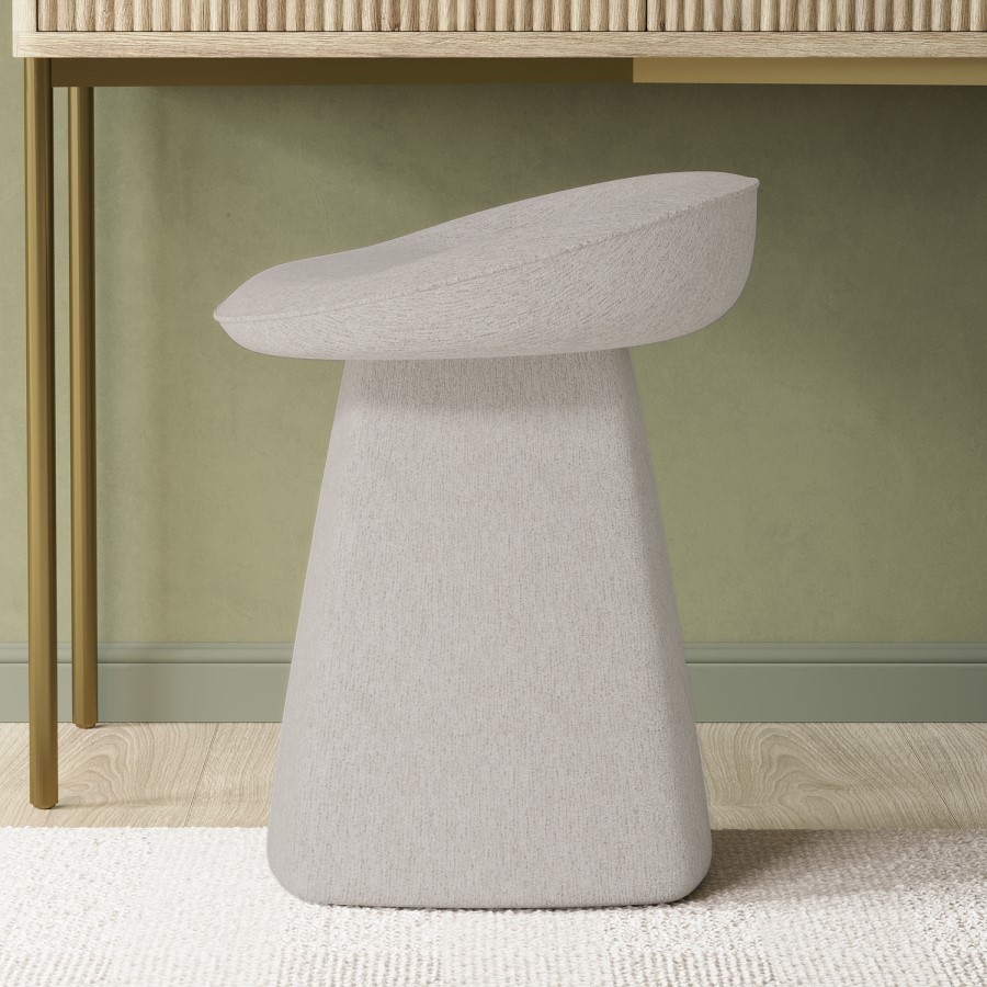 Off-white Textured Fabric Swivel Stool - Koda