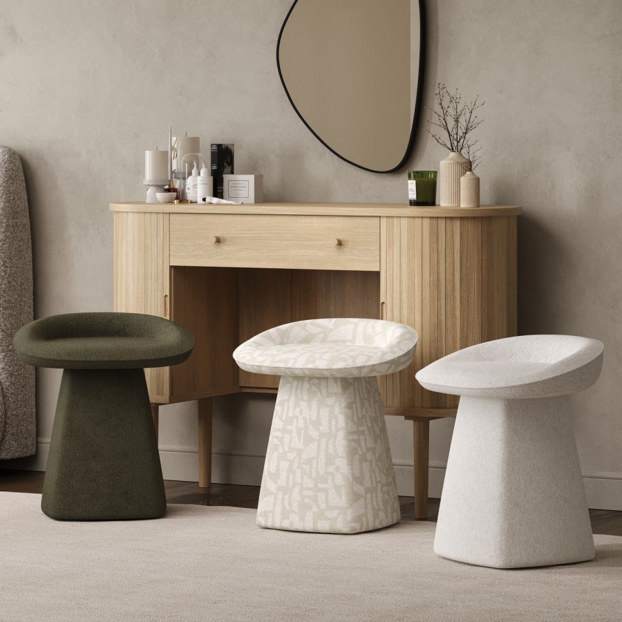 Off-white Textured Fabric Swivel Stool - Koda