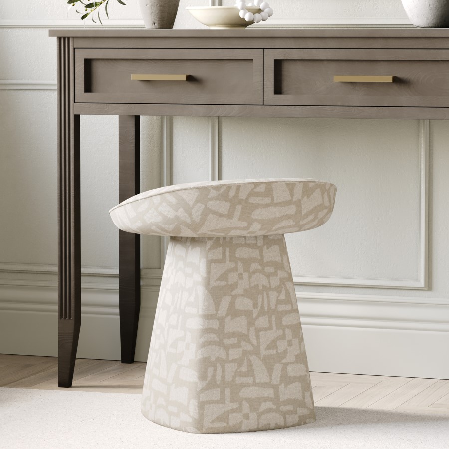 Cream Patterned Fabric Swivel Stool - Koda